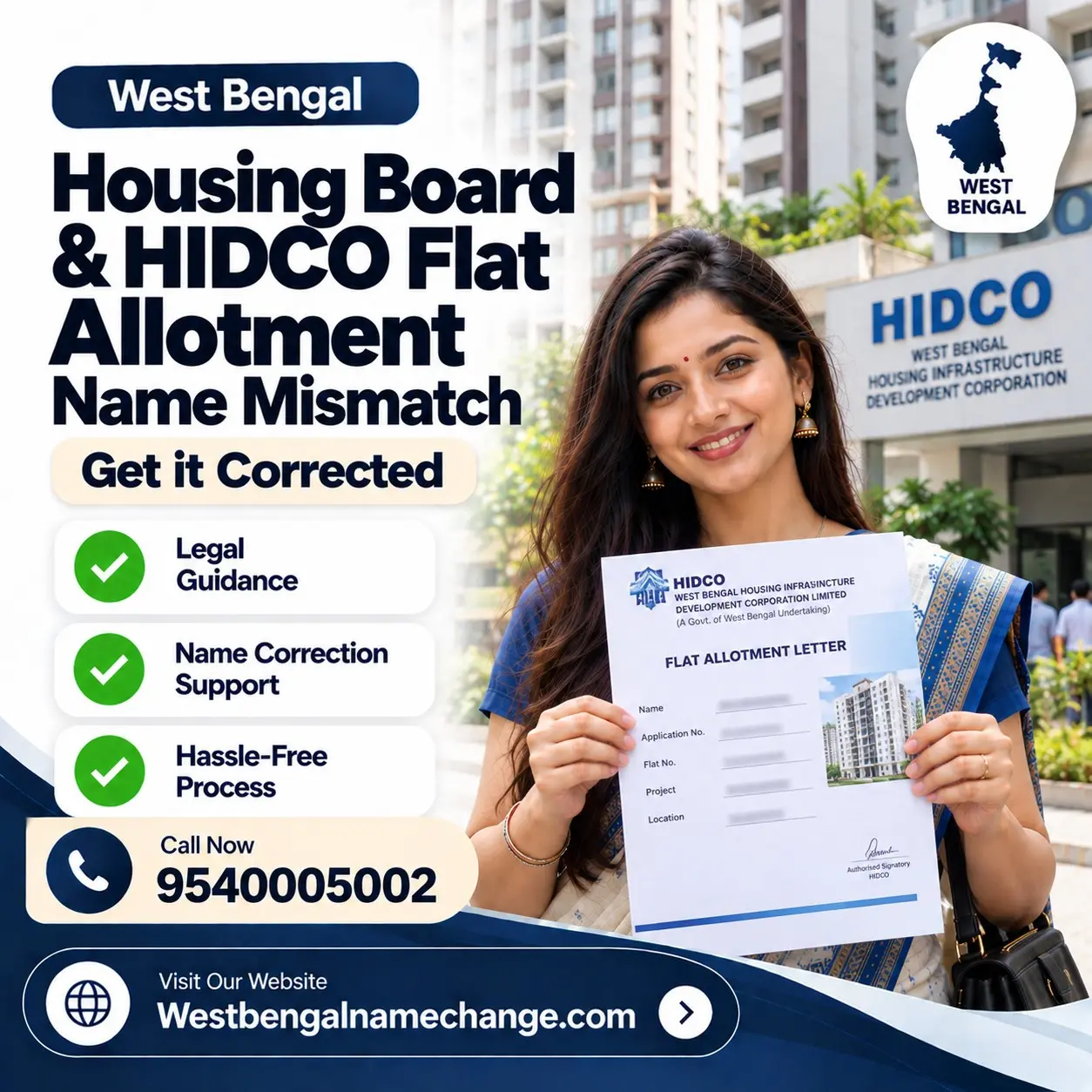 Allottee in New Town checking the name on a WBHB or HIDCO flat allotment letter against Aadhaar and PAN Allottee in New Town checking the name on a WBHB or HIDCO flat allotment letter against Aadhaar and PAN