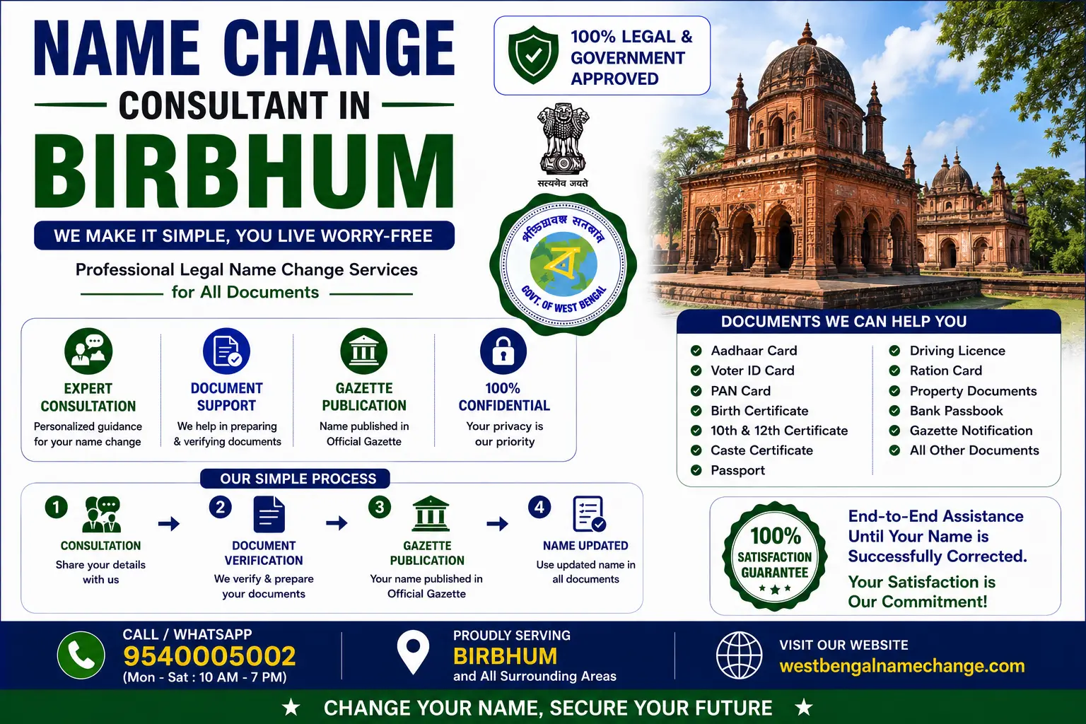 Name change consultant in Birbhum Name change consultant in Birbhum: three subdivisions, six municipalities in the whole district, and a panchayat holding almost every birth record