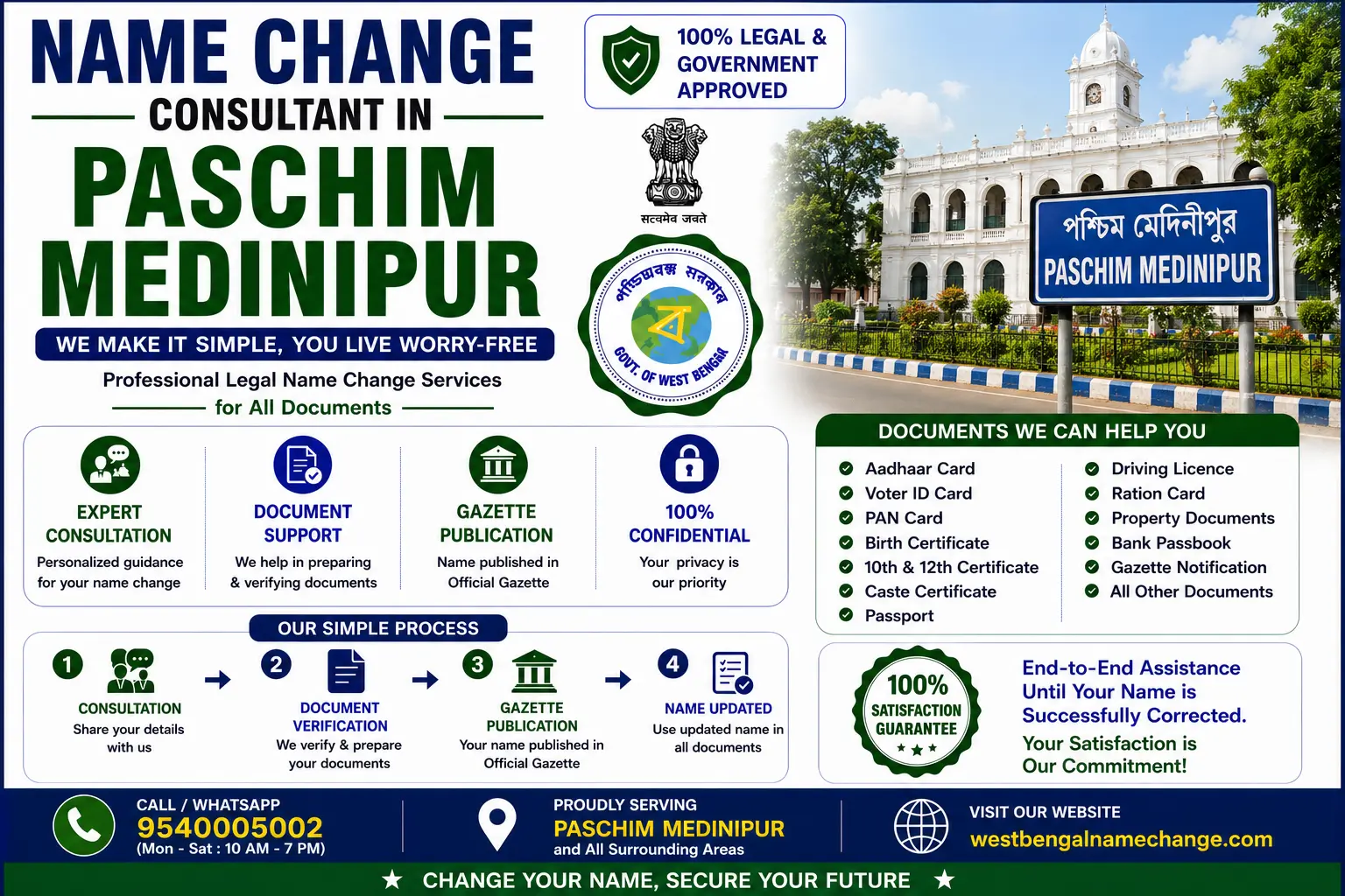Name change consultant in Paschim Medinipur Name change consultant in Paschim Medinipur: IIT Kharagpur follows its own registrar while Vidyasagar University follows the state route